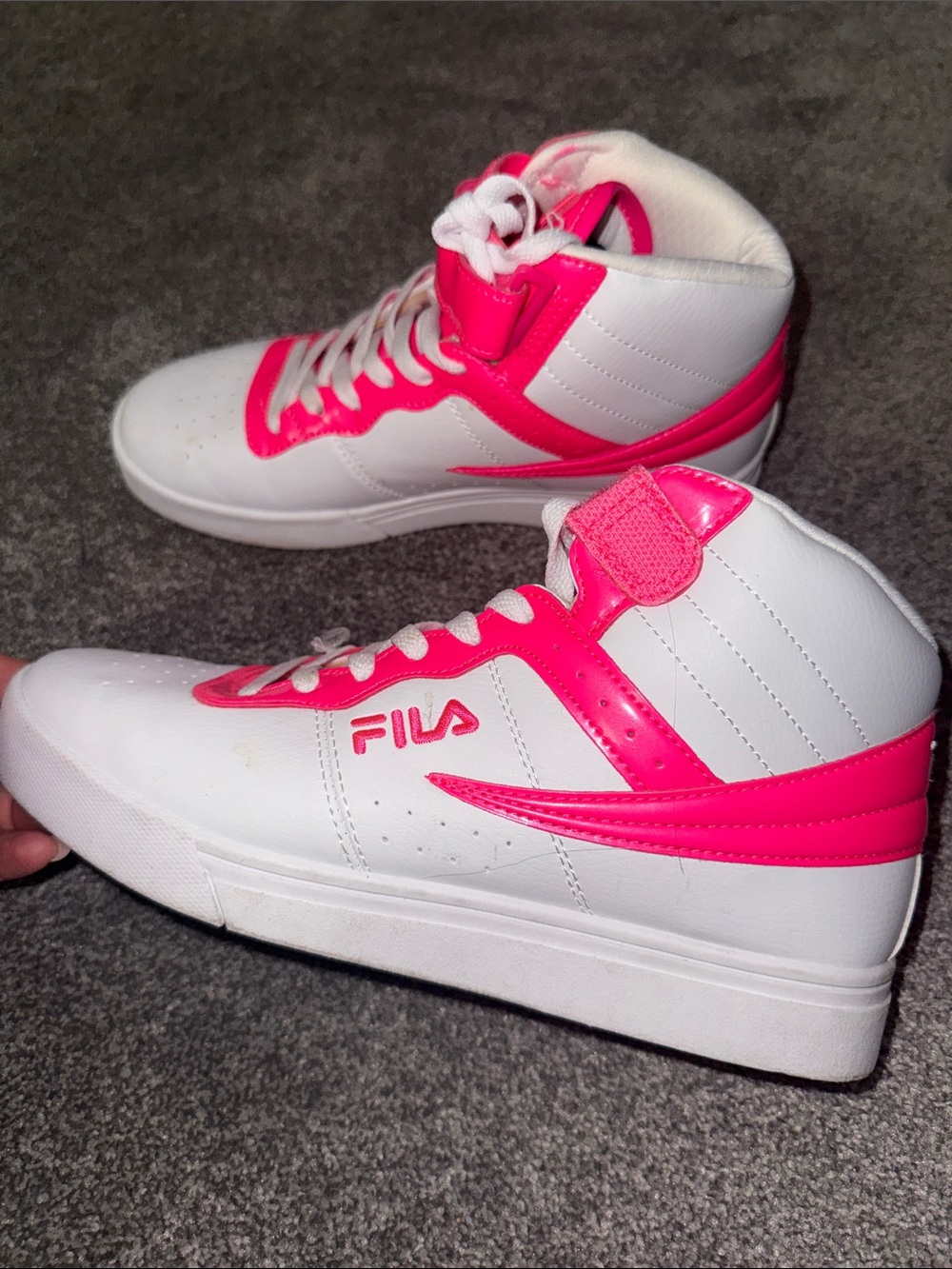 Fila Women's White and Hot Pink High-Top Sneakers